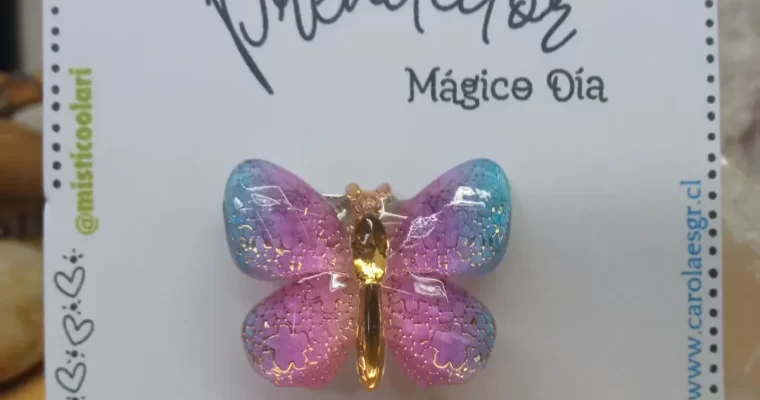 Prendedor Mariposa Rosa y Cielo.